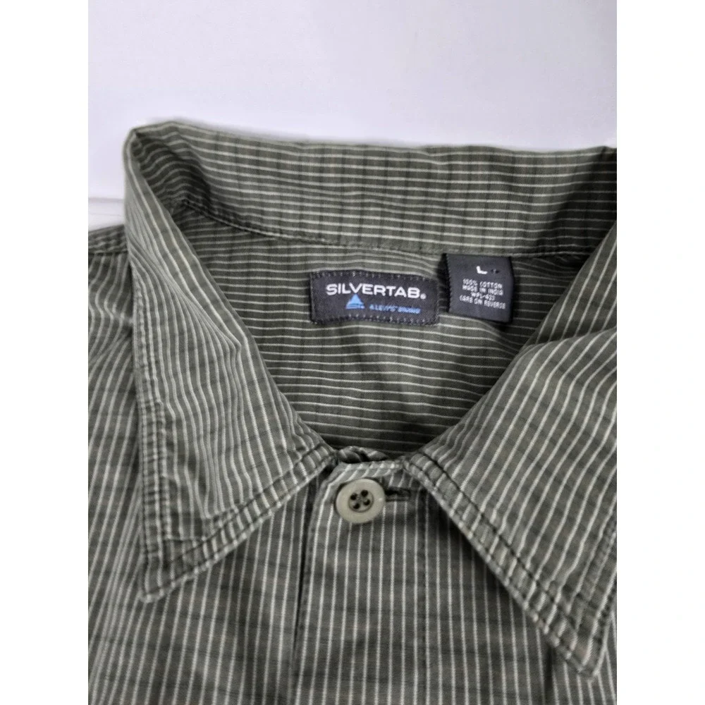 Vintage Levis Silver Tab Shirt Mens‎ L large Green Striped Short Sleeve Cotton